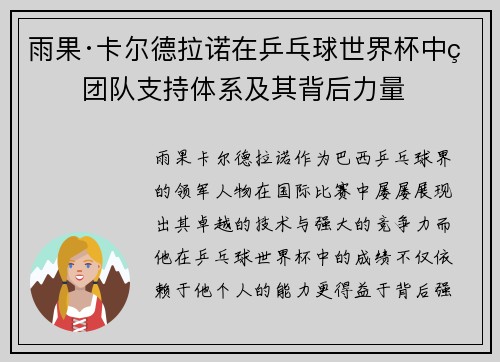 雨果·卡尔德拉诺在乒乓球世界杯中的团队支持体系及其背后力量